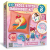 CRAFTILOO 2 in1 Cross Stitch & Embroidery Kit for Kids Ages 6+ Make 8 Projects Backpack Charms, Keyring, Doll, Wall Art, Unicorn Pillow & Card Holder
