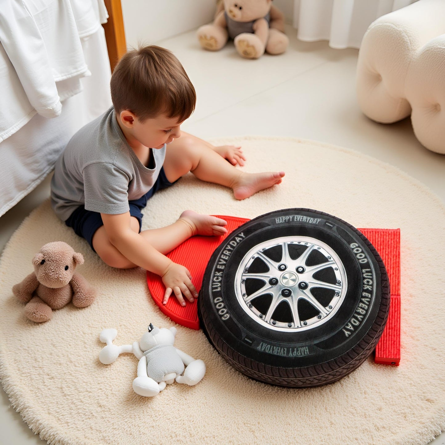 Ryttir 15.7 Inch Big Creative 3D Simulation Wheel Plush Pillow,Soft Car Tire Pillow Wheel Toy Outdoor Cushions for Car Owners,Cuddle Companion for Age