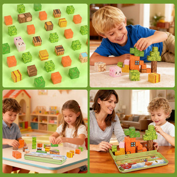 Magnetic Building Blocks Sensory Toys, Toddler Montessori Construction Stacking Toys, 35PCS Magnet Cubes for Kids, Gifts for Boys Girls, Portable