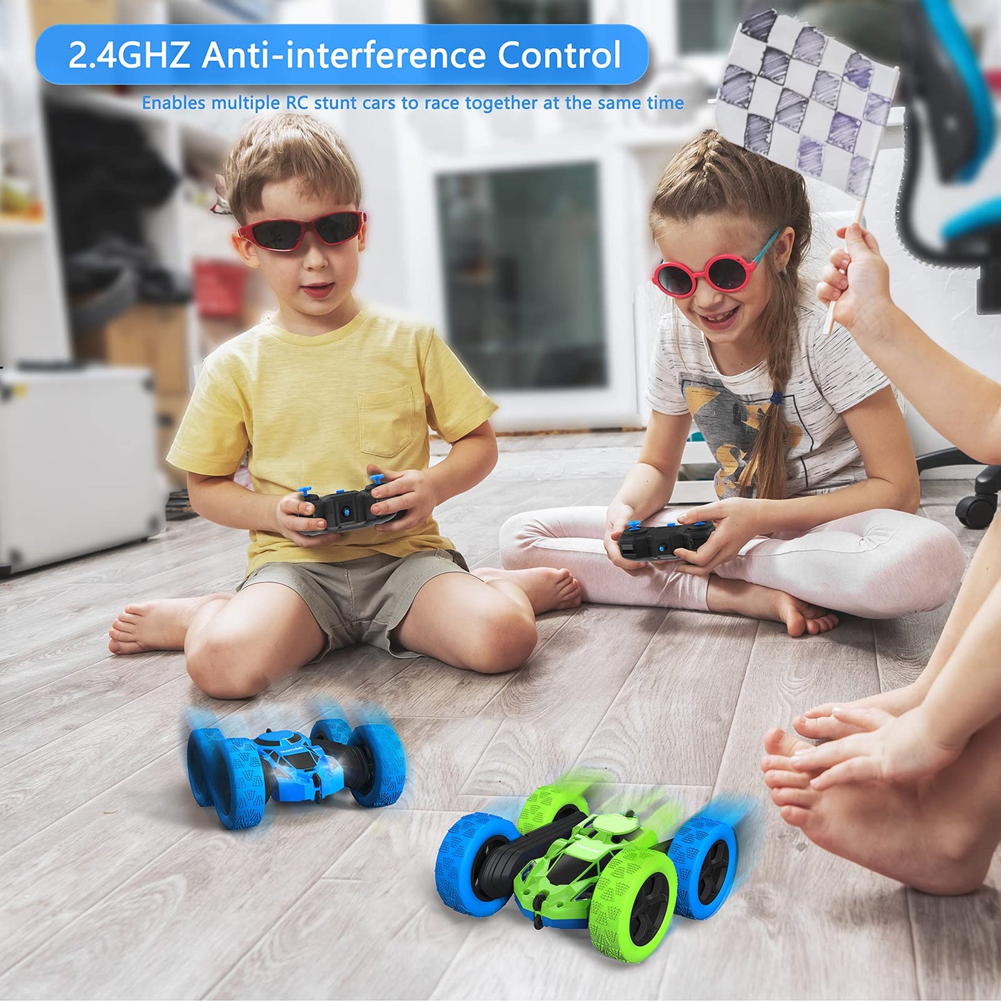 Hamdol Remote Control Car for Kids, 360° Rotating Double-Sided RC Car with LED Headlights, 4WD 2.4GHz Electric Rechargeable Toy Vehicle for Boys