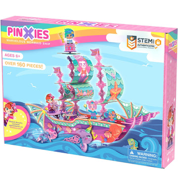 PINXIES Marvelous Mermaid Ship | Build-Your-Own Magical Boat Play Set, Kids 3D Puzzle Toy - STEM Girl Toys Ages 6-7 and Up