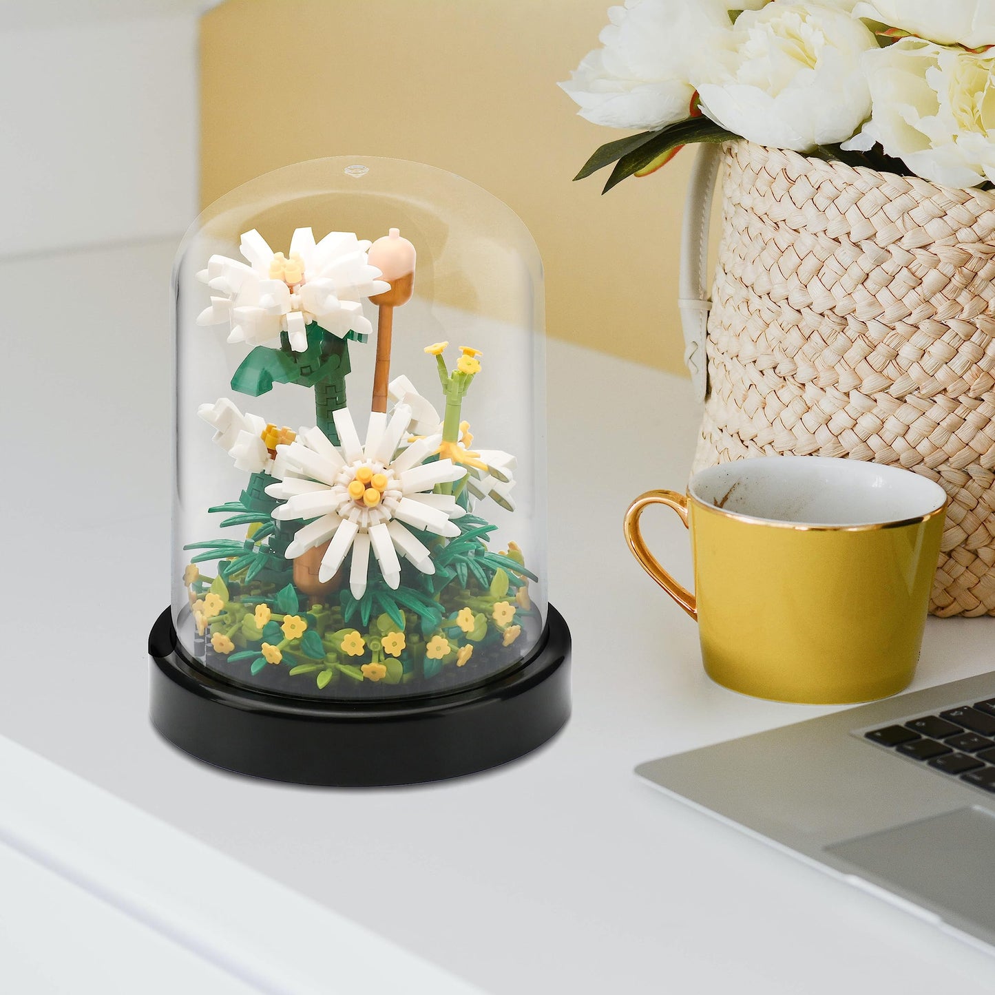 YaJie Flower Bouquet Building Set - White Daisy Blocks for Adults, 490 PCS DIY Mini Bricks, Unique Botanical Home Decor, Creative Gift for Women