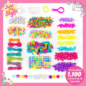 Just My Style ABC Beads by Horizon Group Usa, 1000+ Charms & Beads, Alphabet Charms, Accent Seed Star Wax Beading Cord, Satin Cord Key Ring Included