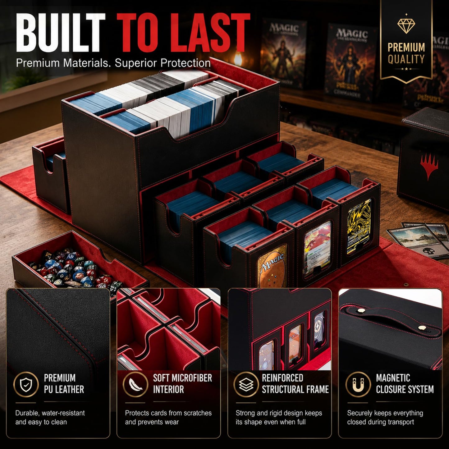 MTG Deck Box for Commander & TCG, Trading Card Storage Box with Handle