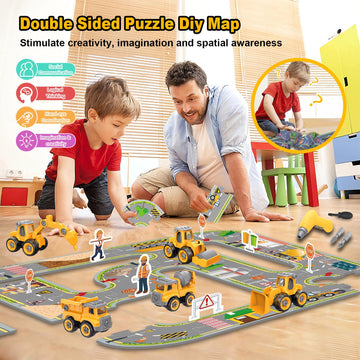 Trovogil Take Apart Construction Truck Excavator Toys for Kids Ages 3-8, STEM Learning Building Toys with Electric Drill & Puzzle Play, Educational