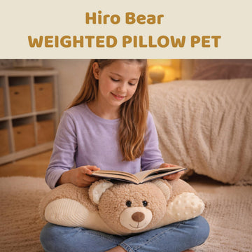Pillow Pets Weighted Hiro Bear - 3.5 lb Sensory Plush Comfort Companion, Textured Fleece Weighted for Calming Hugs, Relaxation, and Sleep Support