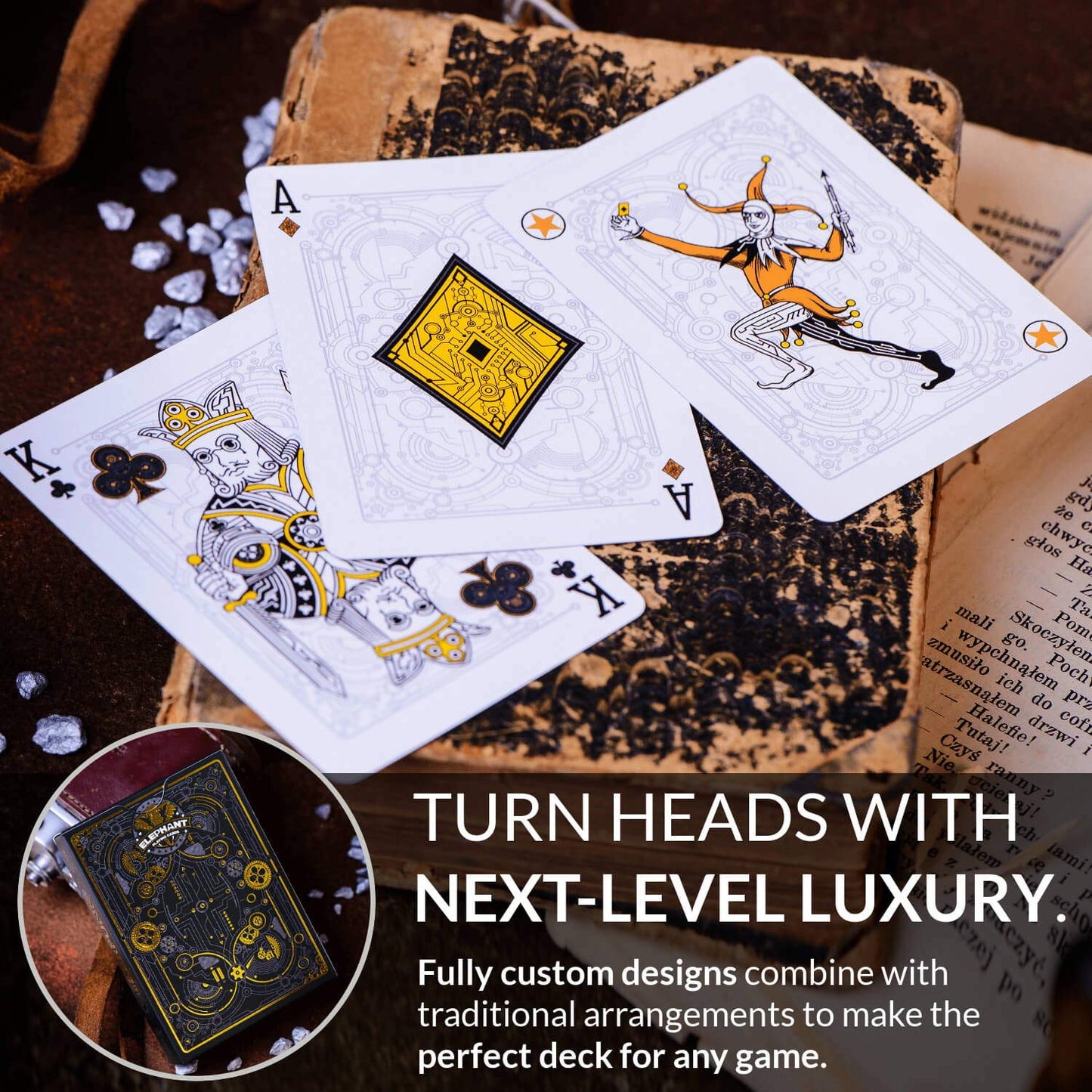 Cyberpunk Gold Playing Cards, Cardistry Decks, White Deck of Playing Cards for Kids & Adults, Cool Playing Cards with Card Game e-Book, Unique Playing