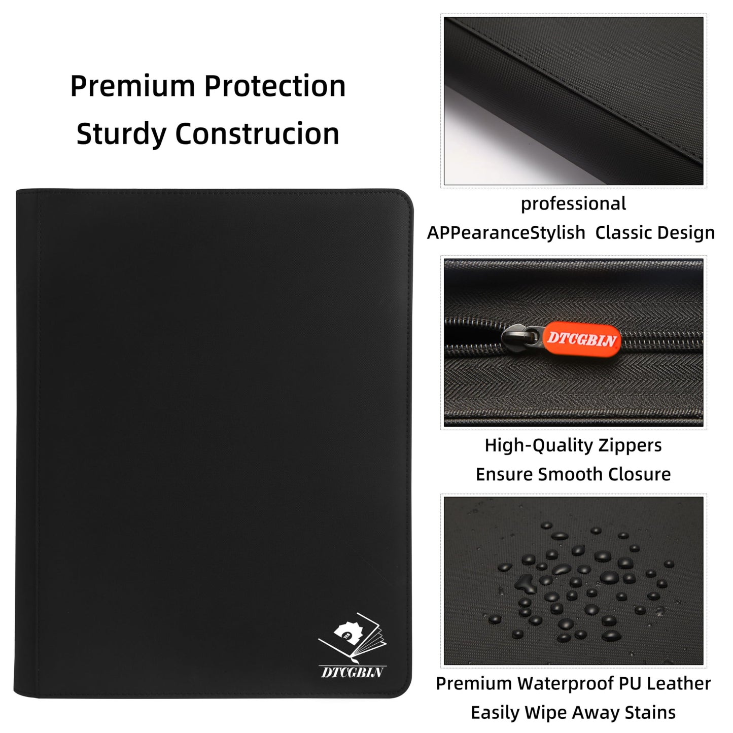 Premium Trading Card Binder for PKM TCG MTG Cards,Holds 1000+ Cards,16 -Pocket Ringless Side Loading Binder with Zipper Trading Card Album Folder for