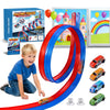 Flexible Race Track for Kids, 16.4FT Flexible Race Track with 2 Strong Screw Suction Cup & 4 Pull-Back Toy Cars, Portable DIY Flexible Racing Track