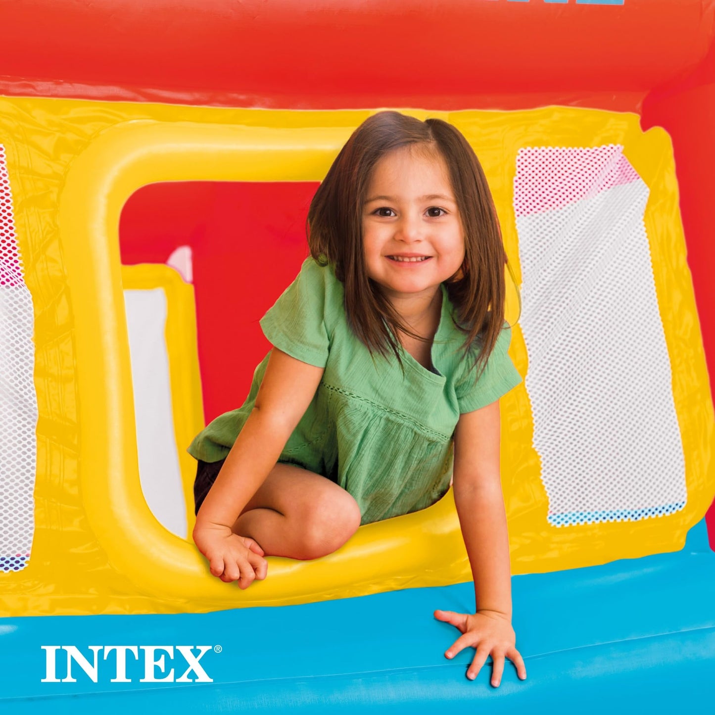Intex Inflatable Jump-O-Lene Indoor Outdoor Bounce House Toddler Ball Bit Castle Play Set with 100 Small Plastic Balls for Kids 3 to 6, Multi-Collor