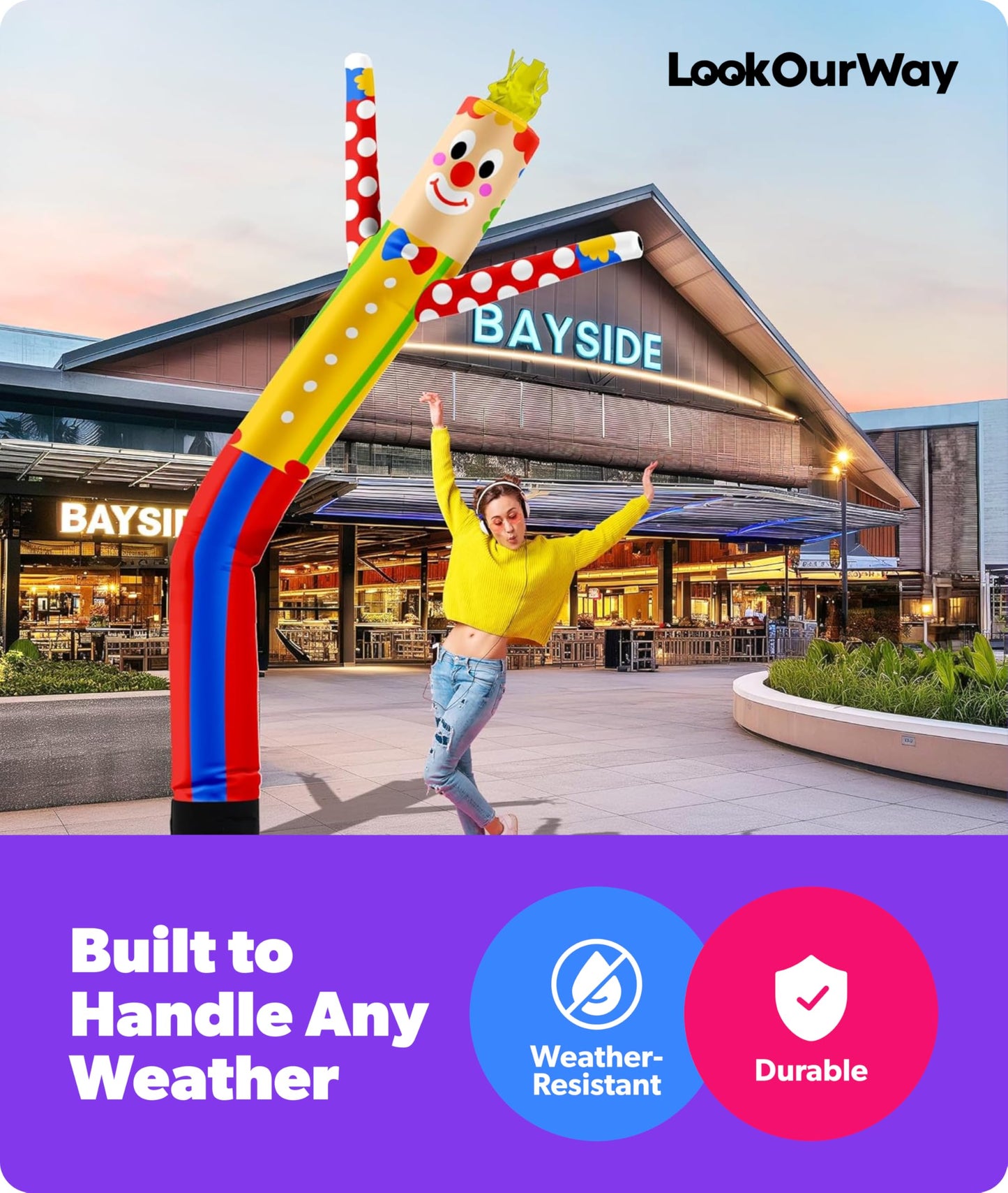 LookOurWay Air Dancers Inflatable Tube Man Attachment - 10 Feet Tall Wacky Waving Inflatable Dancing Tube Guy for Business Promotion - Blower Not