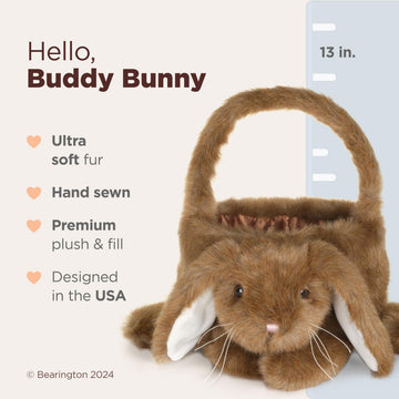 Bearington Brown Bunny Rabbit The Plush Easter Basket Bunny, 12 x 13 Inch Bunny Basket
