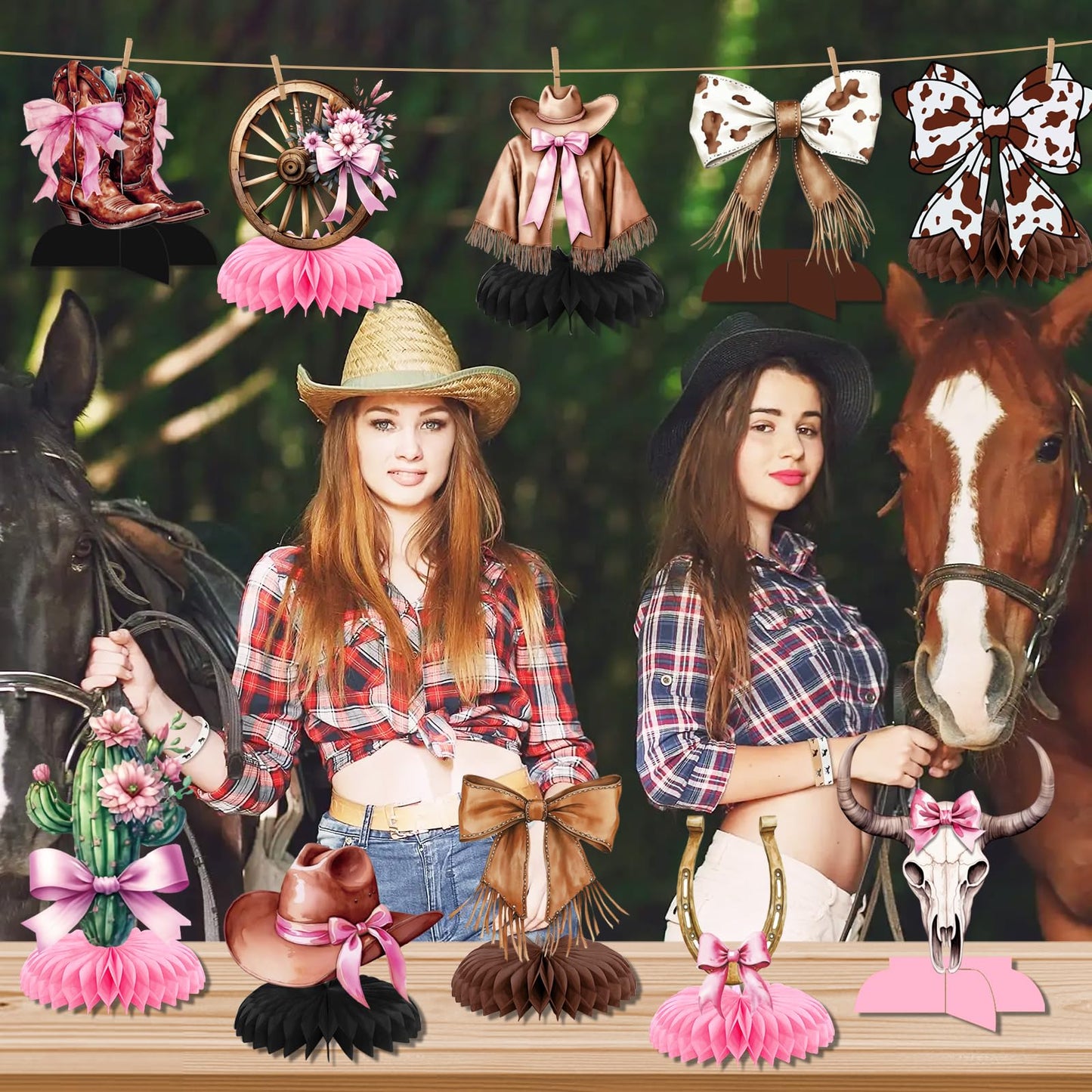 12Pcs Cowgirl Party Decorations Western Cowgirl Boot Centerpieces for Tables Pink Rodeo Theme Western Boots and Bows Party Decorations for Baby Shower