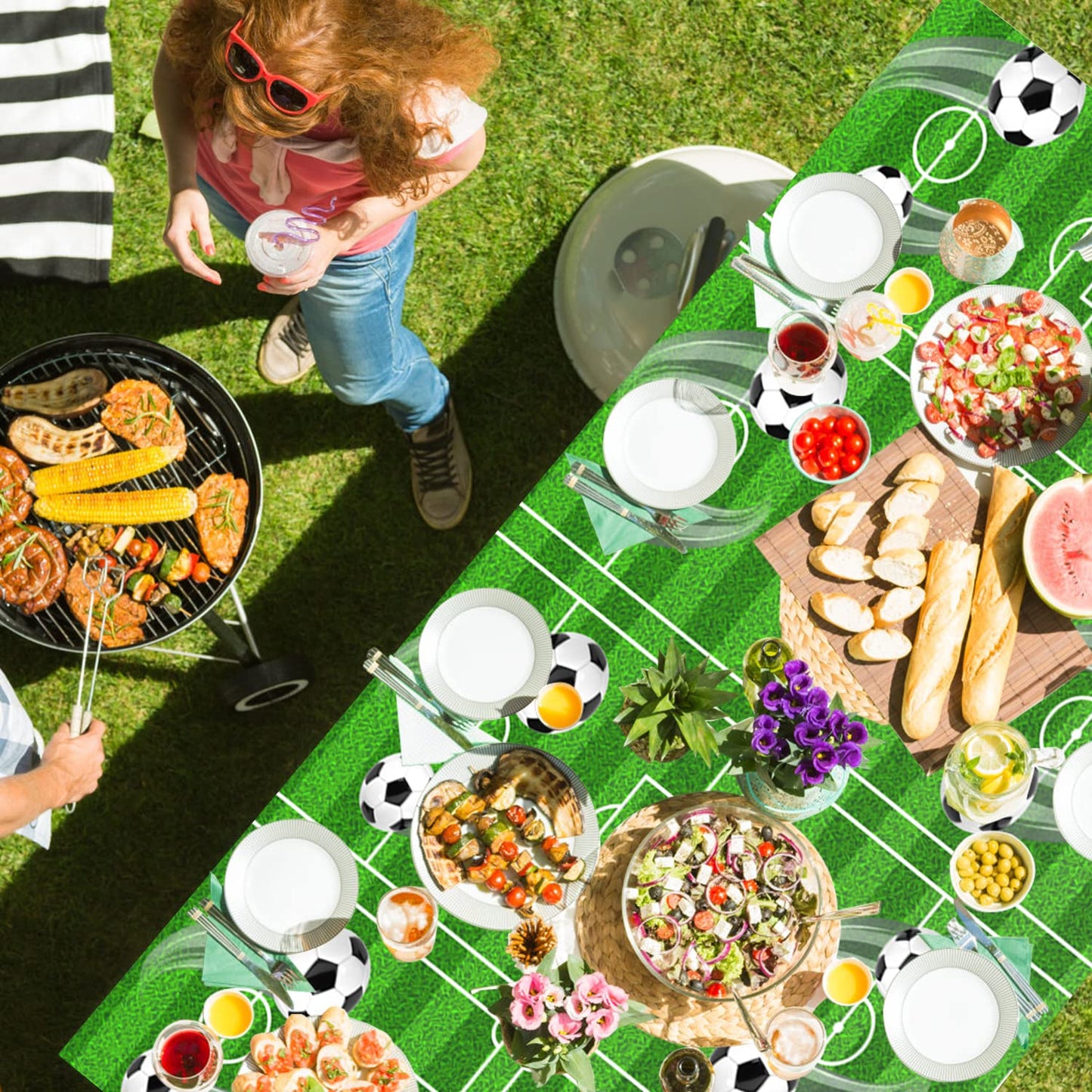 QUERICKY 4 Pack Soccer Tablecloths, Soccer Theme Party Table Cover, 51x87'' Plastic Disposable Rectangle Tablecloth for Boys Birthday Sport Events