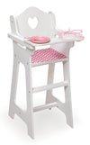 Badger Basket Chevron Doll High Chair with Plate, Bib, and Spoon - Ideal for Feeding 18-Inch Dolls in White and Pink