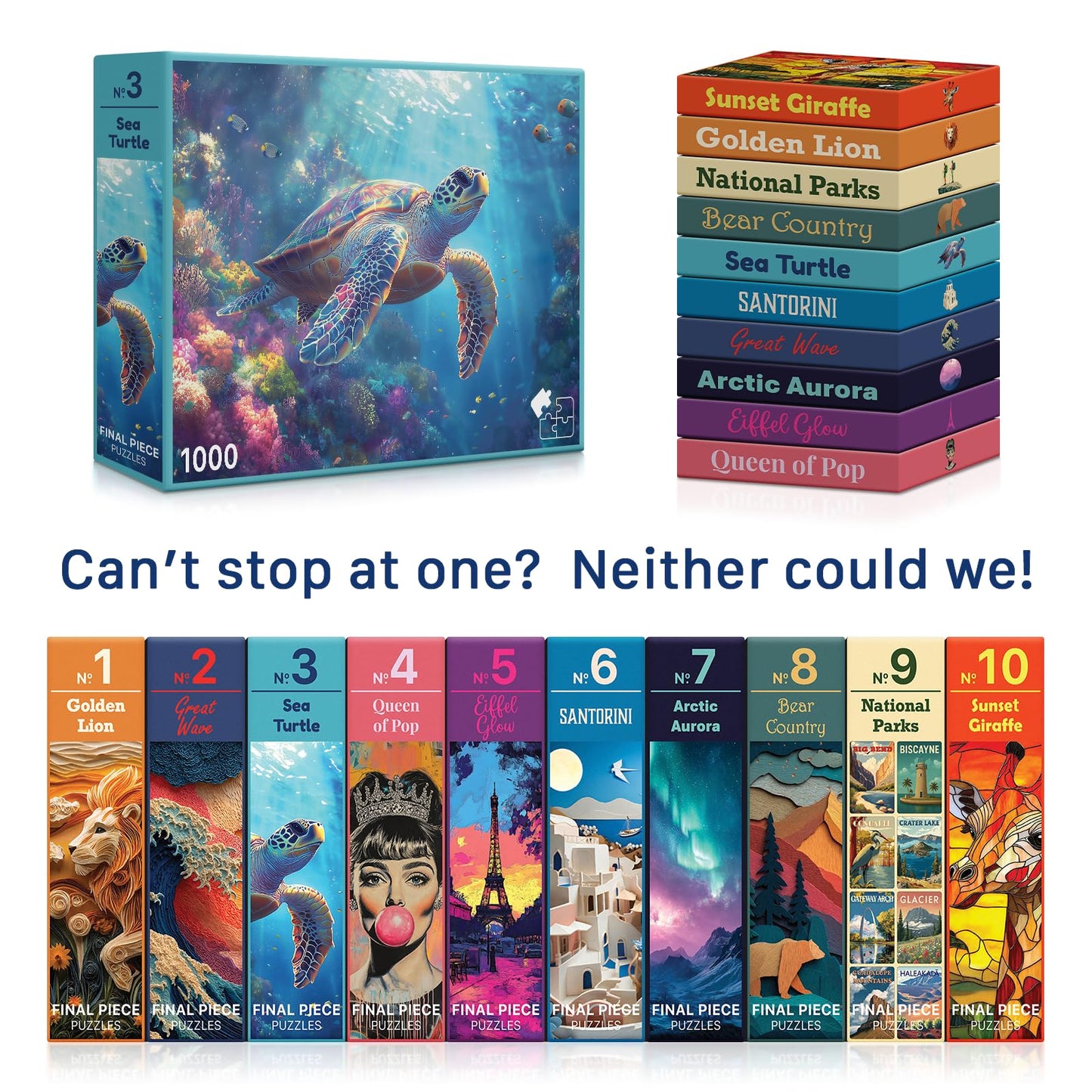 Sea Turtle (#3) - 1000 Piece Jigsaw Puzzle for Adults | Premium European Blue Board | Satin Low-Glare Finish | Ribbon Cut | Bonus Poster |
