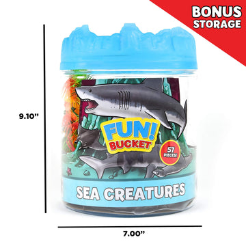 Sunny Days Entertainment Sea Creature Bucket - 56 Piece Toy Play Set for Kids | Aquatic Animals Plastic Figures Playset with Storage Bucket