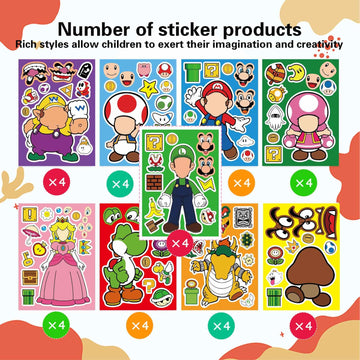 36 Pieces Make-a-face Stickers Pack, Mixed & Matched with 9 Designed Characters(4 of Each) Stickers, Make Your Own Stickers for Kids Teens Party