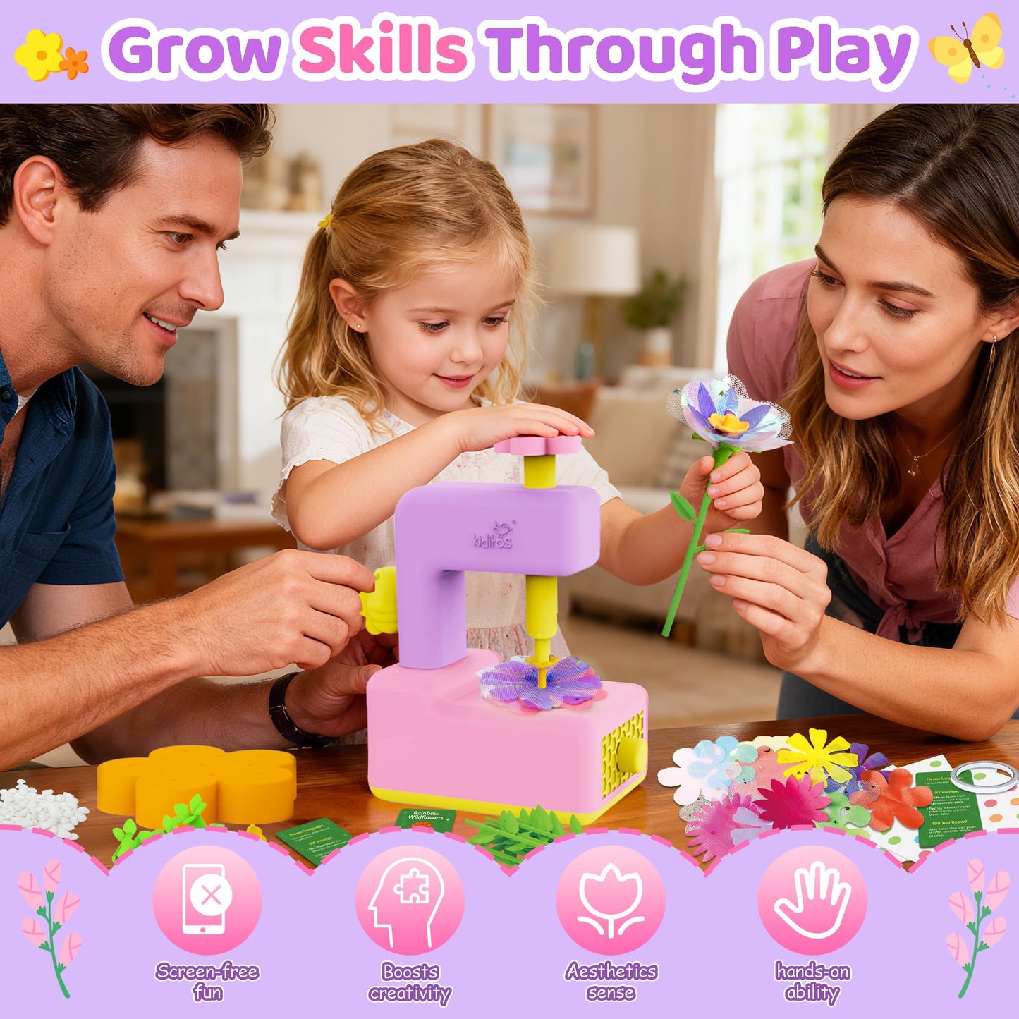 Kiditos Flower Making Kit for Kids DIY Bouquet - Flower Toy Craft Kits Toys for 4 5 6 7 8 Year Old Girls & Educational Cards, Arts and Crafts Birthday