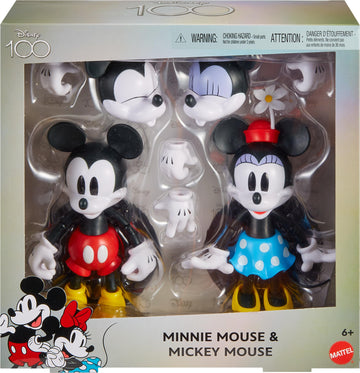 Mattel Disney 100 Collectible Action Figures Mickey and Minnie Mouse, Posable Characters, Swappable Head & Hands, Soft Good Elements