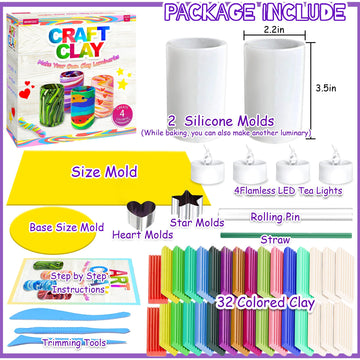 MHMYDIS Make Your Own Clay Luminaries - Arts and Crafts kit for Boys Girls and Teens Age 6 7 8 9 10 11 12 Year Old and up - Creative Clay Lantern Toys