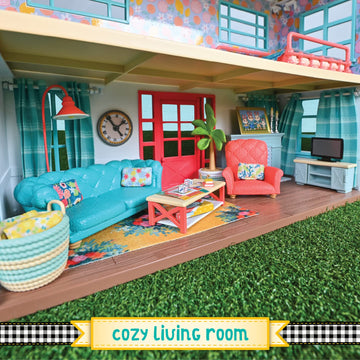 Honey Bee Acres Cozy Living Room Décor - 28 Pieces Accessory Set | Colorful Farmhouse Doll Furniture | Pretend Play Toys for Kids - Sunny Days