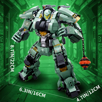 LQPFBSM Green Heavy Mecha Building Set 542 Pieces Armored Robot Action Figure with Meteor Hammer Weapon Articulated Military Warrior Model Kit Sci-Fi