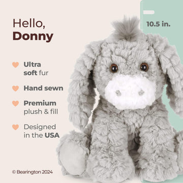 Bearington Collection Donny Plush Donkey Stuffed Animal, 10.5 Inch - Weighted Donkey Stuffed Animal