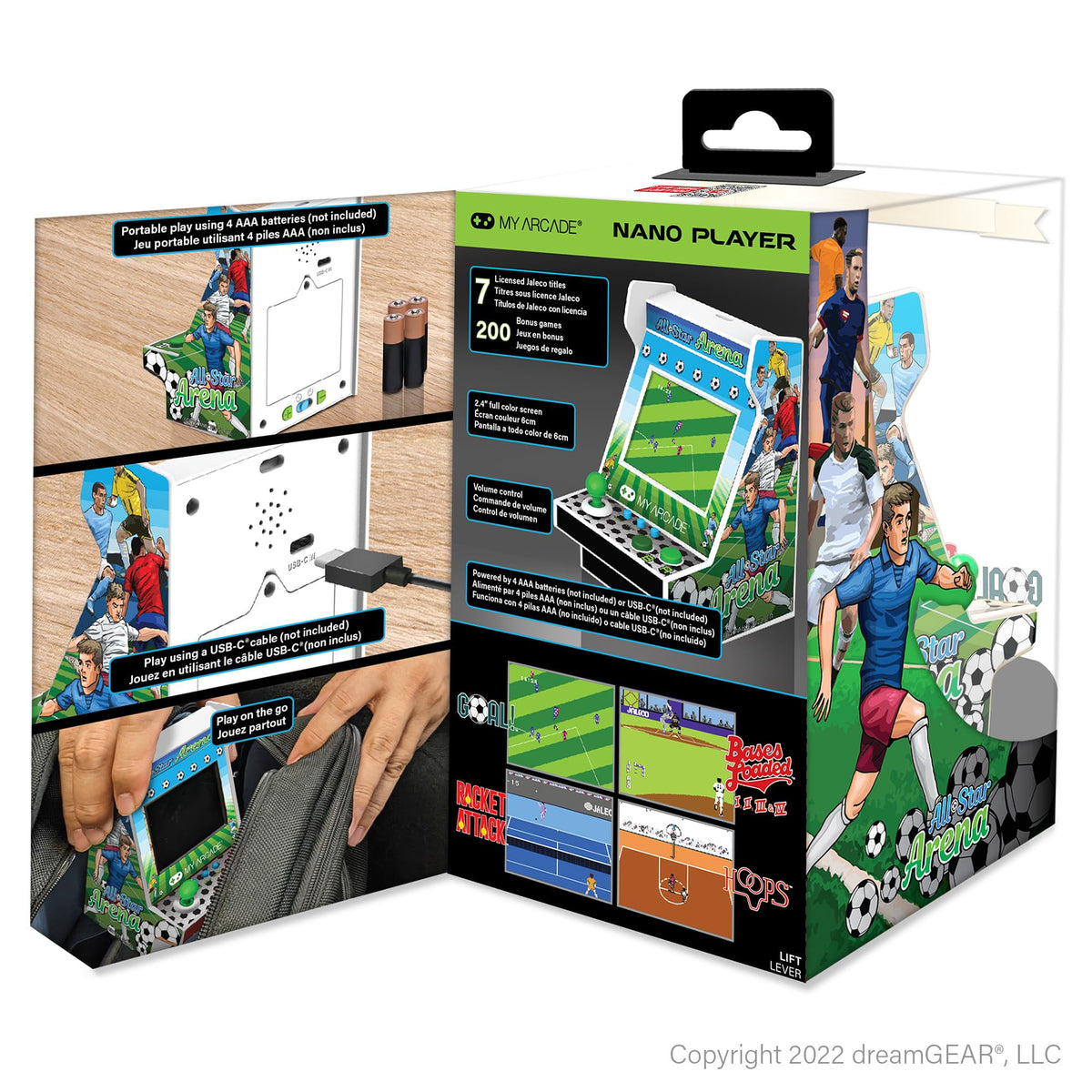 MY ARCADE All-Star Arena Nano Player - 4.5" Fully Playable Portable Mini Arcade Machine with 207 Retro Games, 2.4" Screen Color Display