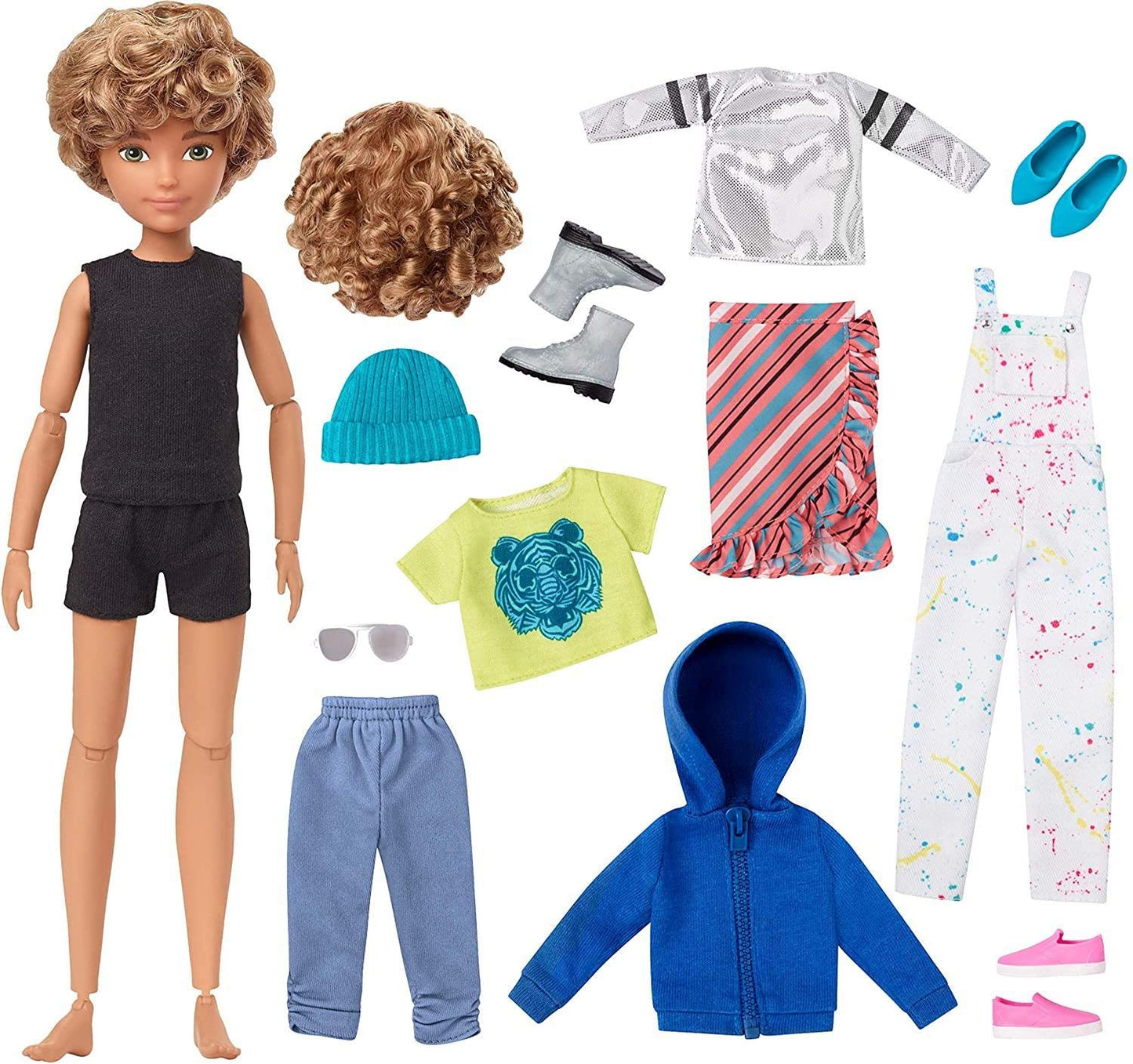 Creatable World Deluxe Character Kit DC-220 Customizable Doll with Blonde Curly Hair, 6 Pieces Doll Clothes, 3 Pairs Shoes and 2 Accessories, Creative