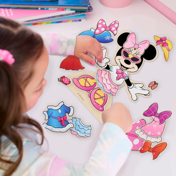 Just Play Disney Junior Minnie Mouse Magnetic Wooden Dress-Up Set, Doll Figure and Magnetic Accessories, 53-Pieces