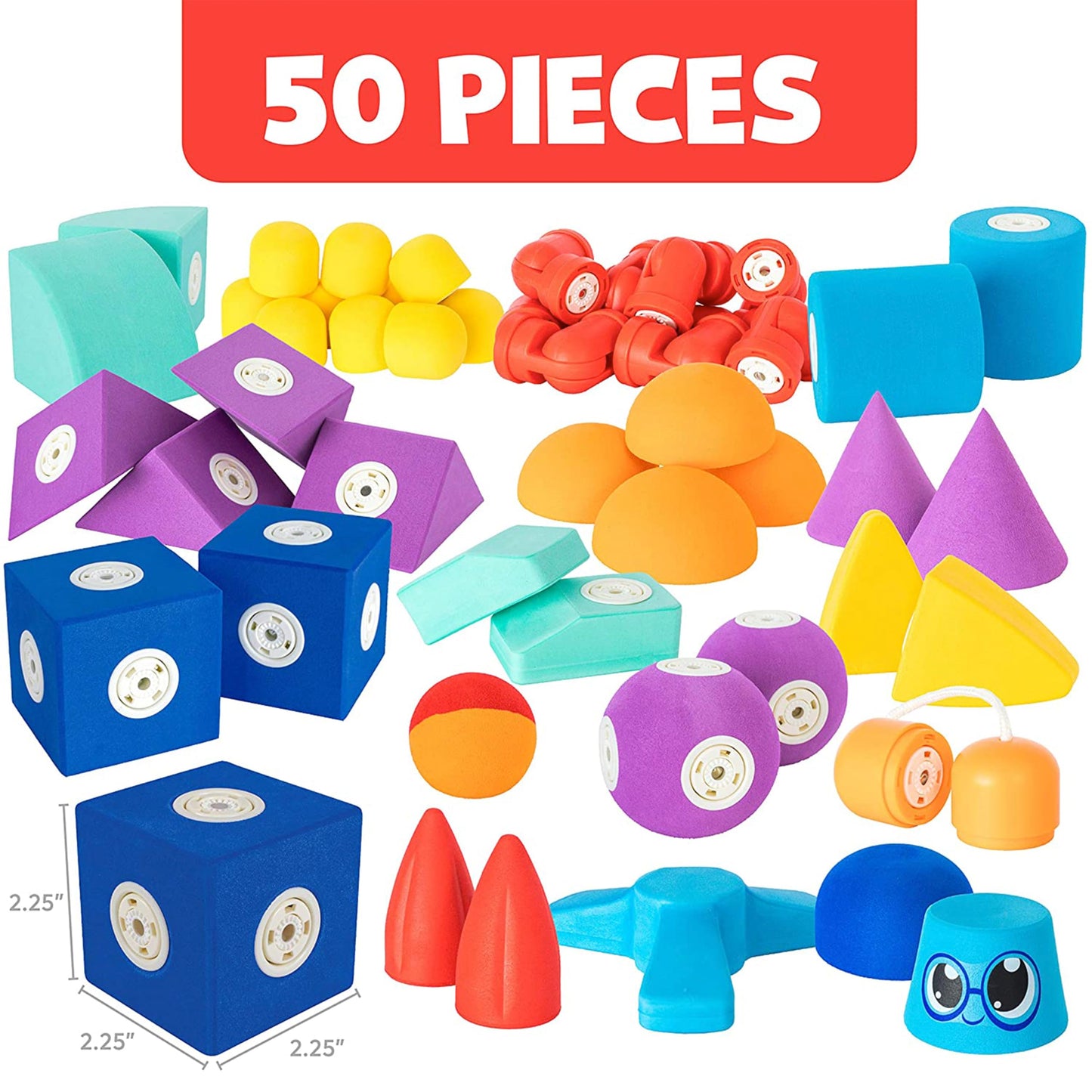 Blockaroo Magnetic Foam Building Blocks - 50-Piece Set, Bath & Bathtub Toys for Toddlers, Sensory STEM Building Blocks for Kids Ages 3-5