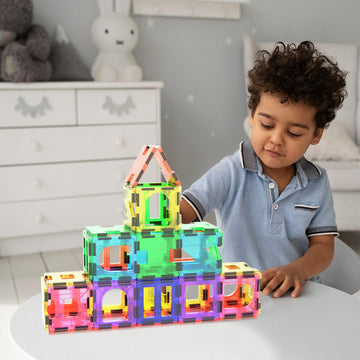PicassoTiles 42pcs Magnetic Tiles Magnet Blocks See-Through Shape STEM Toys Building Block Educational Playset Compatible with Major Brand Tile