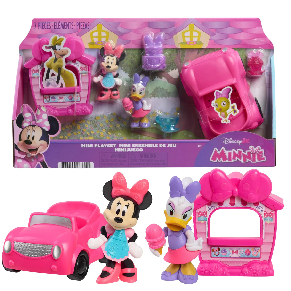 Just Play Disney Jr Minnie Mouse Mini Playset, 7 Pieces with Figures and Vehicle