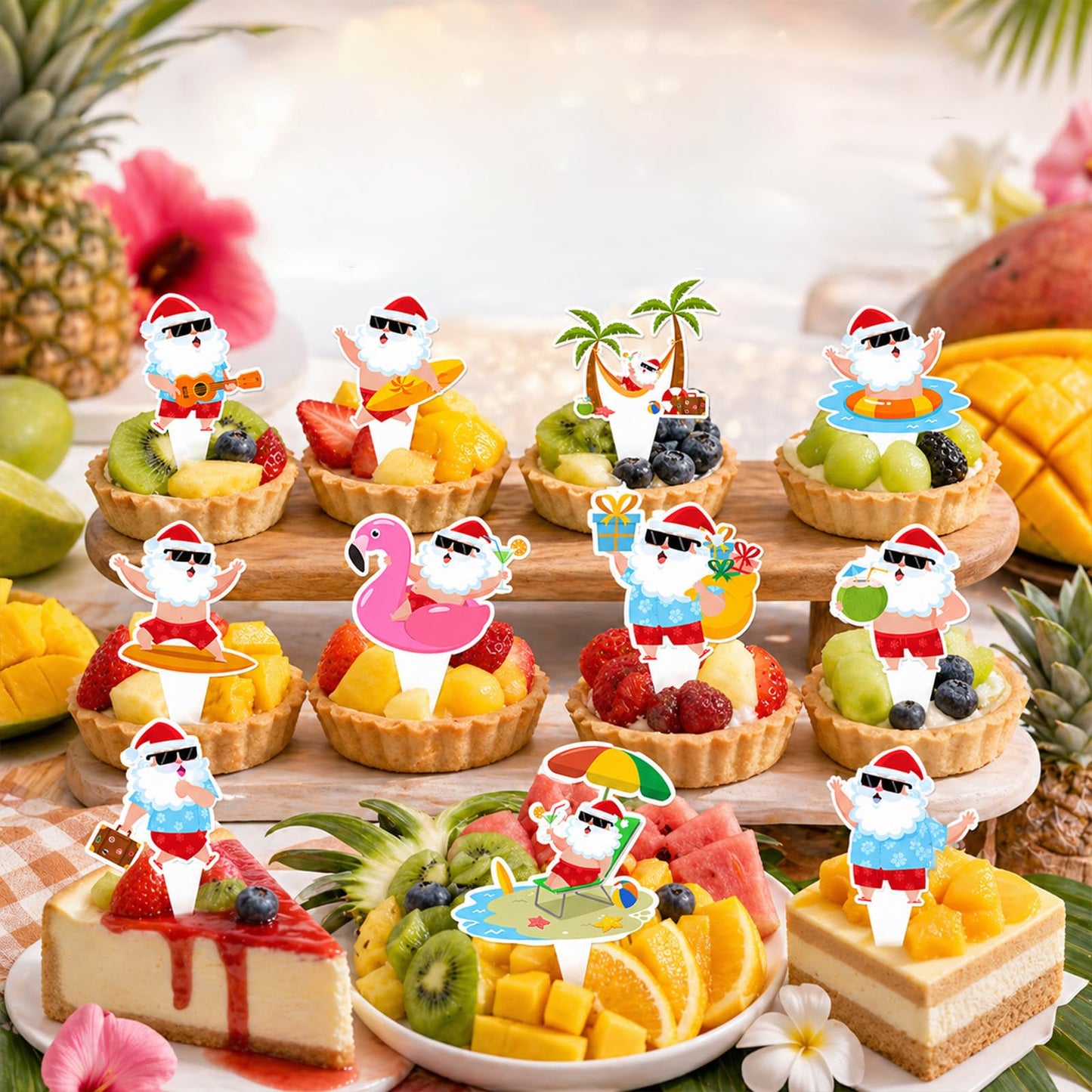 Summer Christmas Cupcake Toppers - 40Pcs