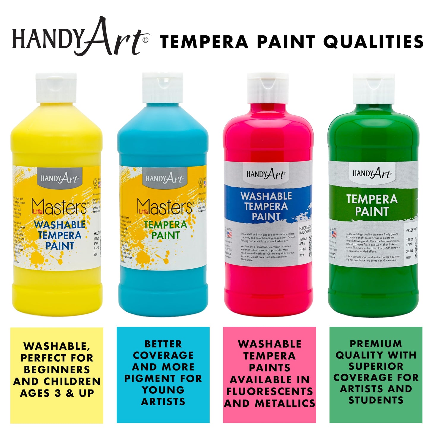Handy Art Little Masters Washable Tempera Paint, Black, Gallon 128 oz