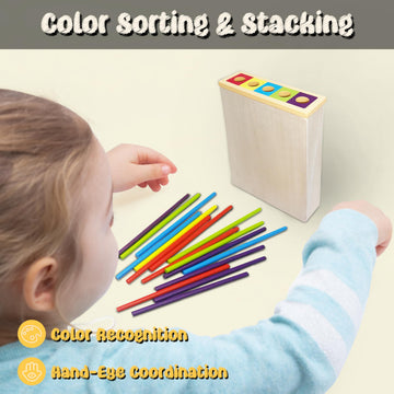 twivah 4-in-1 Board Game for Kids, Wooden Sorting & Stacking|Pick-up Sticks|Counting|Ball Drop Tower, Family Games for Kid and Adult, Montessori STEM
