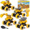LUDILO Toys for 3 4 5 Year Old Boy Birthday Gift: 4PCS Take Apart Construction Truck Excavator Toy with Electric Drill, Kids Building Stem Learning