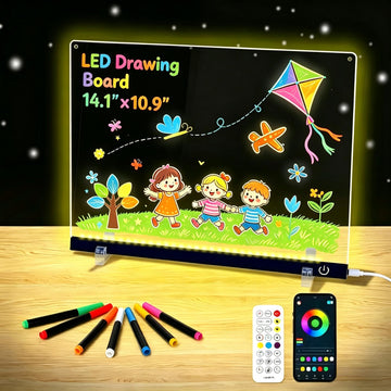 14.1"x11" LED Drawing Board with Music Sync APP Remote Control, Glow Doodle LED Note Board with Colors, Neon Light Up Drawing Tablet, Parent-Child