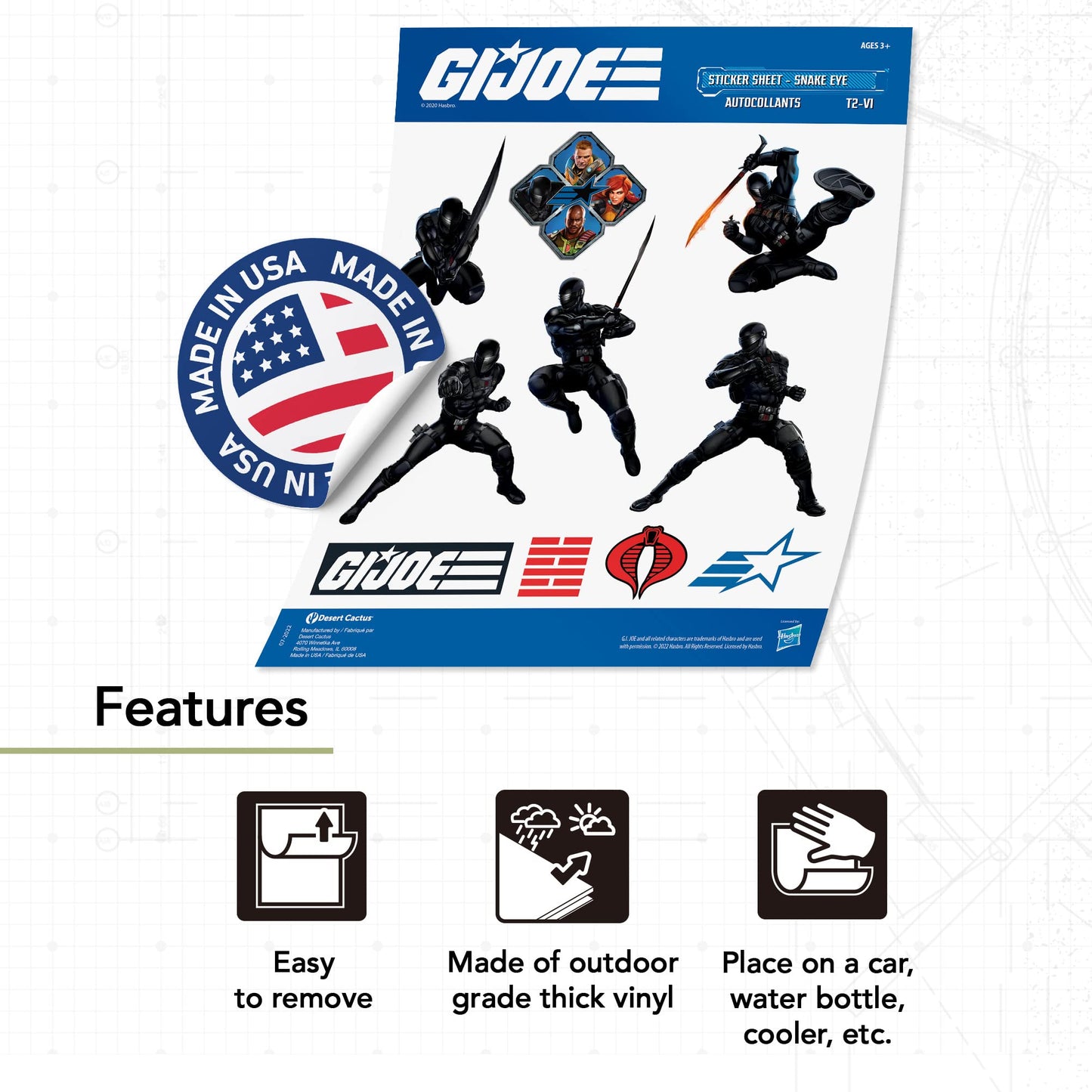 Desert Cactus GI Joe 10 Sticker Sheet Vinyl Decal Laptop Water Bottle Car Scrapbook Favor Party Supplies (21)