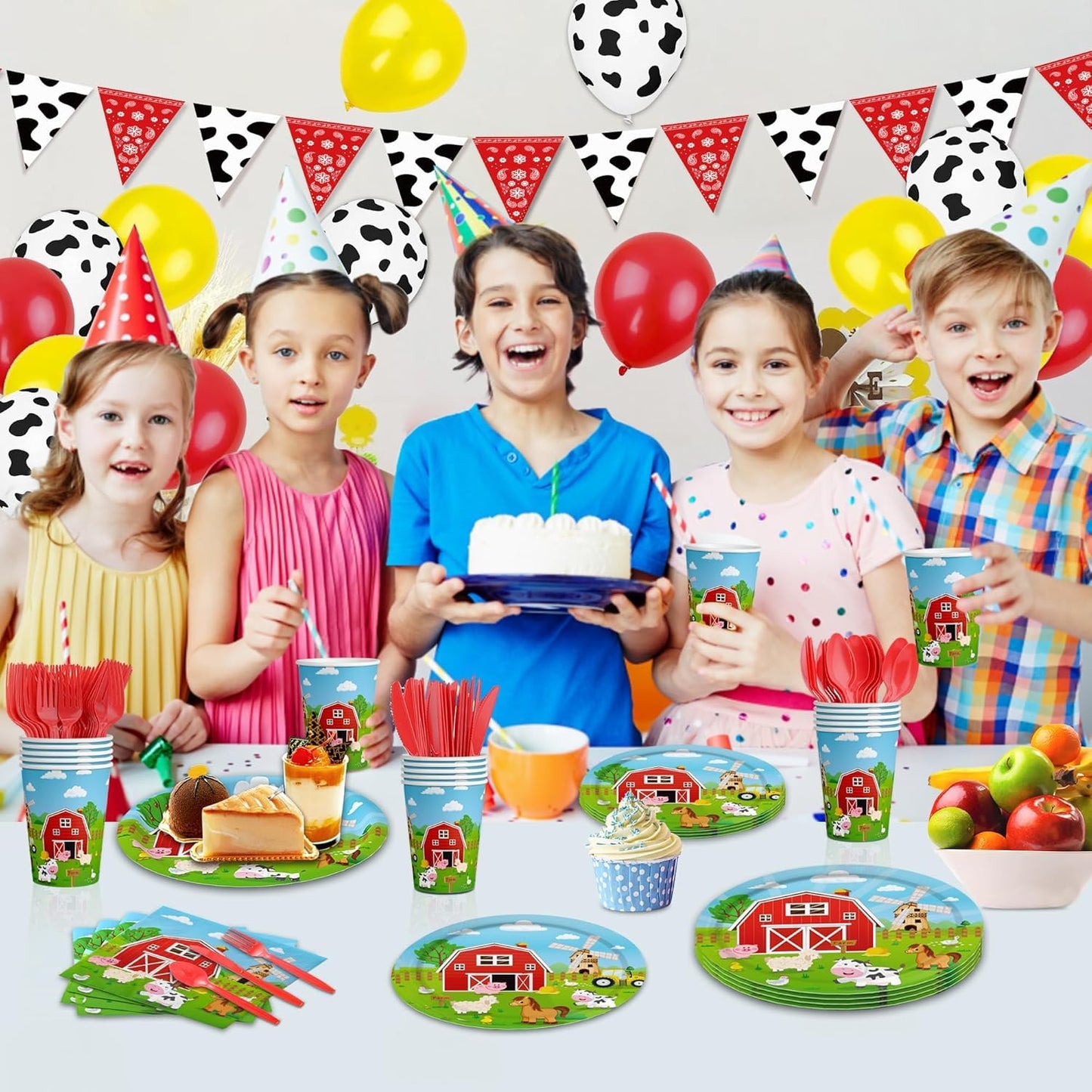 Farm Animal Birthday Party Decorations Farm Plates Tableware Barnyard Farm Birthday Party Supplies Serves 25 Farm Themed Cups, Farm Animal Napkins Red