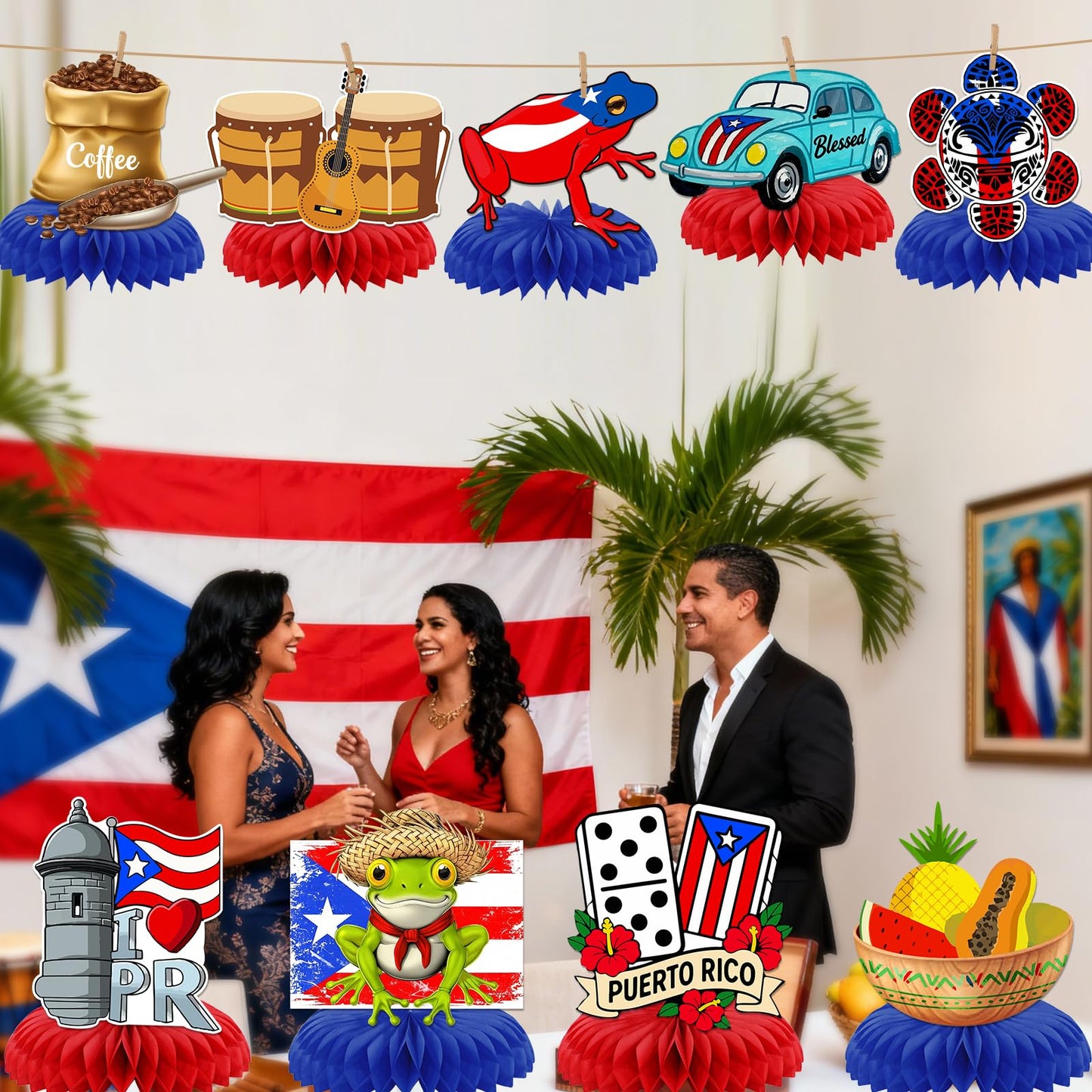 Puerto Rico Party Decorations: 9PCS Puerto Rico Honeycomb Centerpieces for Tables Puerto Rican Rapper Theme Party Decorations Puerto Rican Table Decor