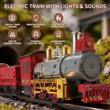 Goldlok Electric Train Set with Light & Sounds, 19 PCS Train Toys for Toddlers 3-5 & Kids 4-8, Locomotive, Passenger Car, 12 Tracks, Indoor Toy