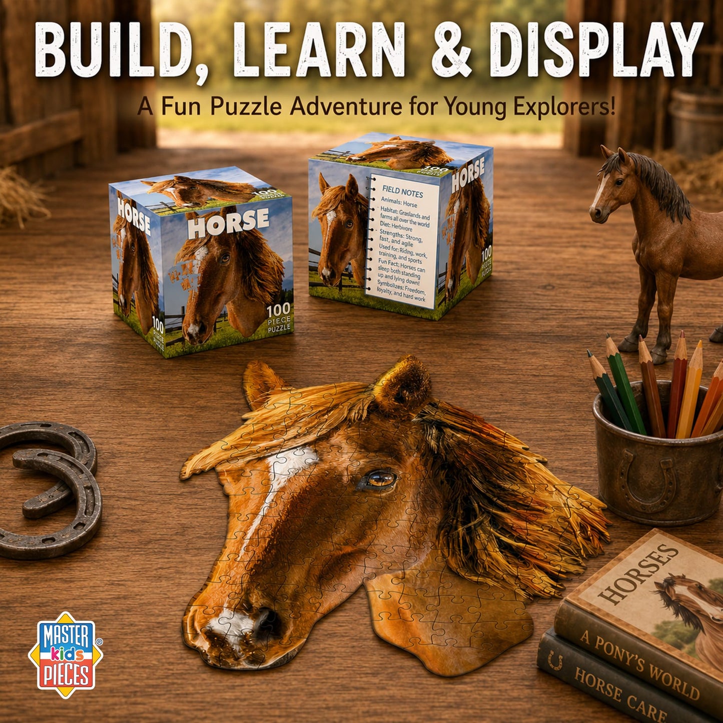 Masterpieces Horse Jigsaw Puzzle - 100 Pieces, Earthy Brown, Portable, for Adults, Enhances Logical Thinking & Problem Solving Skills