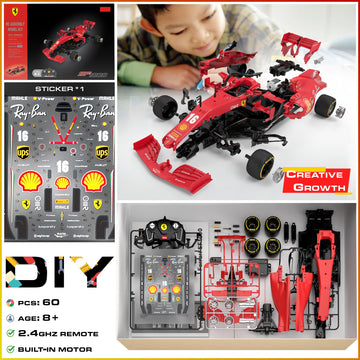 Voltz Toys Licensed Ferrari F1 SF1000 RC Car Building Kit, 1/16 Scale Supercar Assembly Set with Remote Controller, Licensed Model, 65 Pieces, STEM