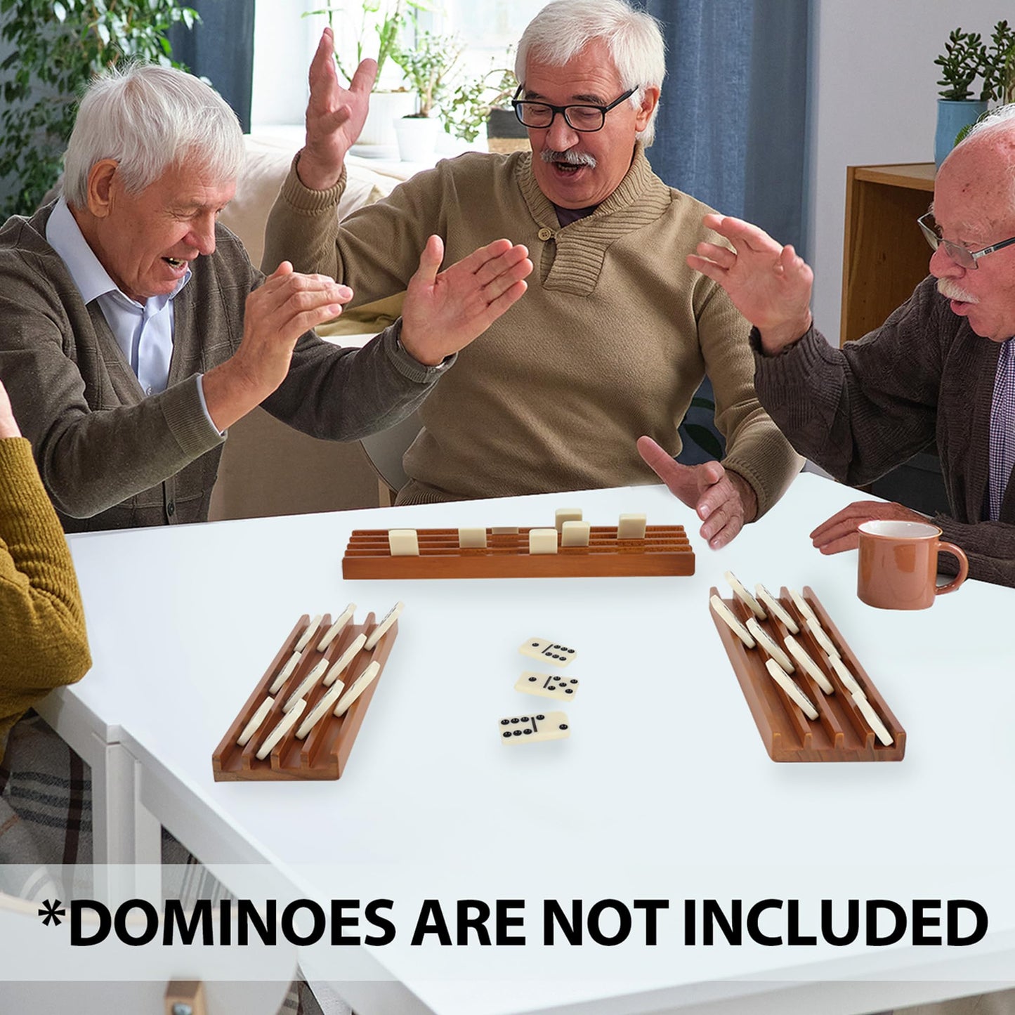 GSE Games & Sports Expert Domino Set of 4 Wooden Domino Trays Holders Organizer - Premium Tiles Holder Racks for Mexican Train, Chicken Foot and Other