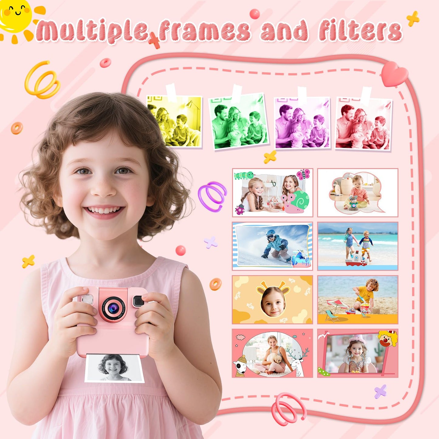 Kids Camera Instant Print with Flip Lens, 1080P HD Video Inkless Toddler Digital Camera with 32GB Card, Portable Travel Christmas Birthday Gift for
