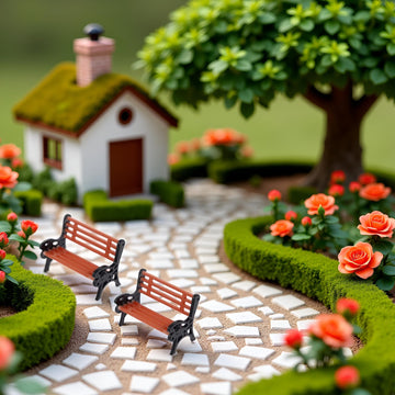 2Pcs Brown Miniature Park Bench Set, Street Seats and Garden Ornaments for Dollhouse and Fairy Garden Decor, Mini Bench Chairs for Train Platform