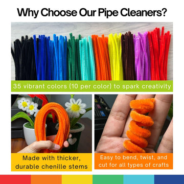 Performore Colorful Pipe Cleaners Craft Set 350-Pack Chenille Stem Wires in 35 Bright Colors 5mm Thick Reusable Twistable Fuzzy Sticks DIY Art