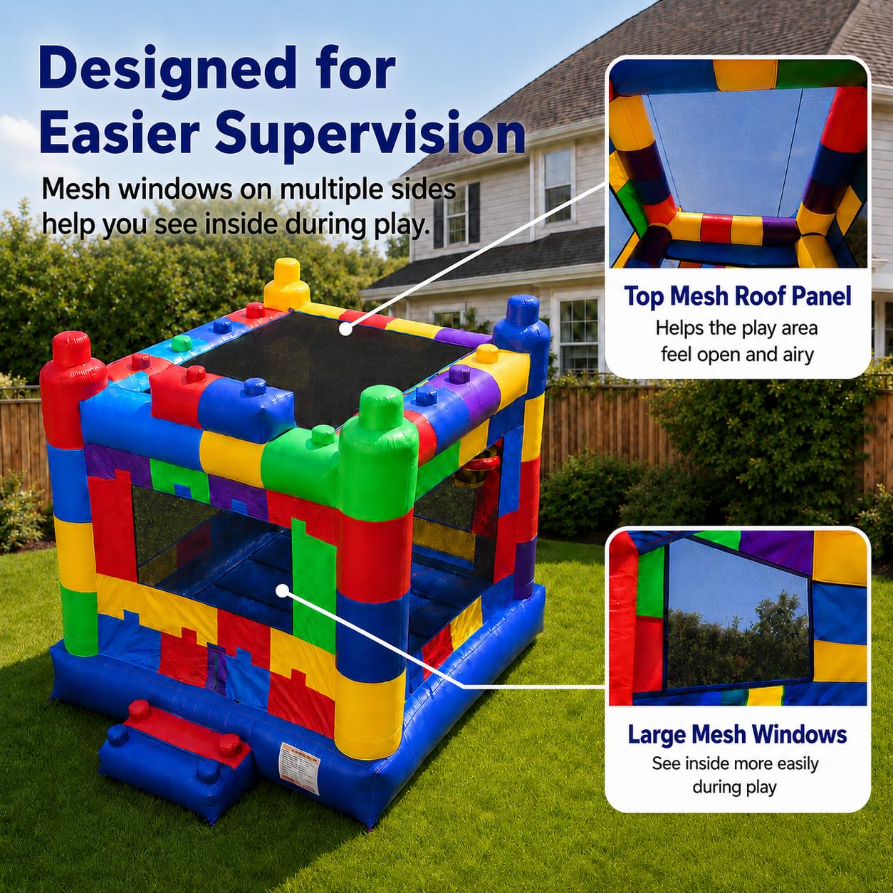 Wonder Dome Kids 13x13 Building Block Bounce House with Basketball Hoop